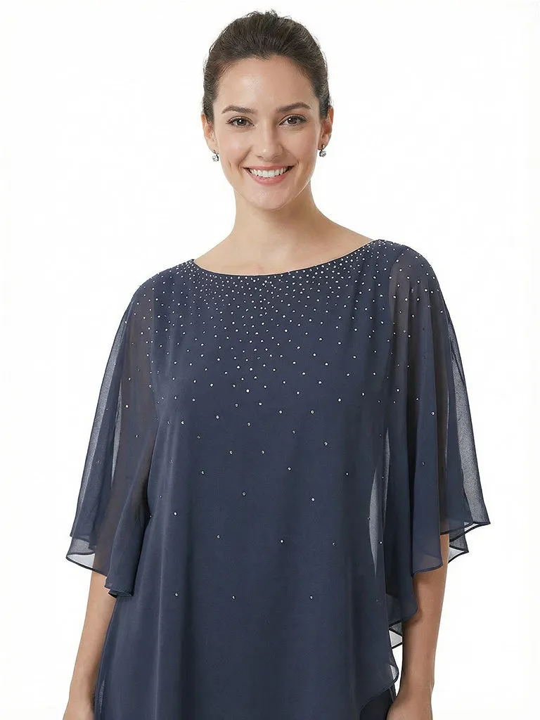 Modern Beaded Half Sleeves Asymmetric Chiffon Pantsuits For Mother Of The Bride sold by ChicSew product image thumbnail 2