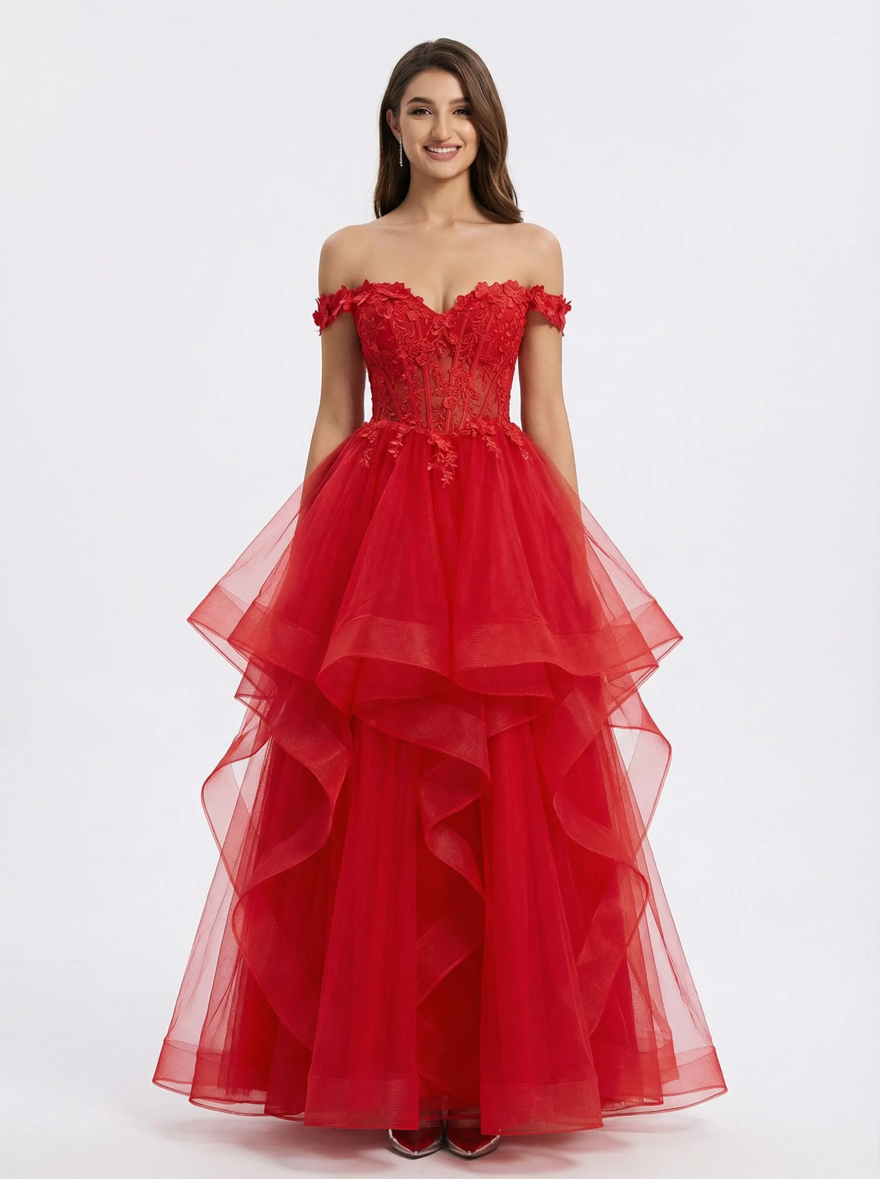 ChicSew Gorgeous Off the Shoulder A-line Tulle Prom Ball Gown sold by ChicSew