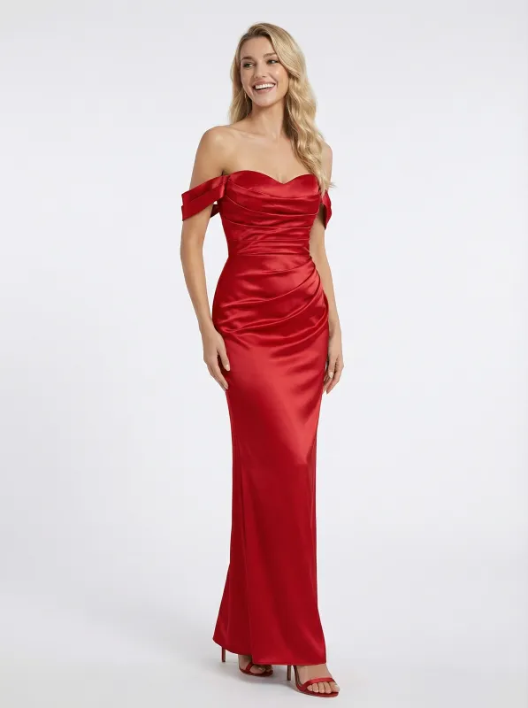 ChicSew Elegant Off the Shoulder Ruched Satin Mermaid Prom Dress sold by ChicSew