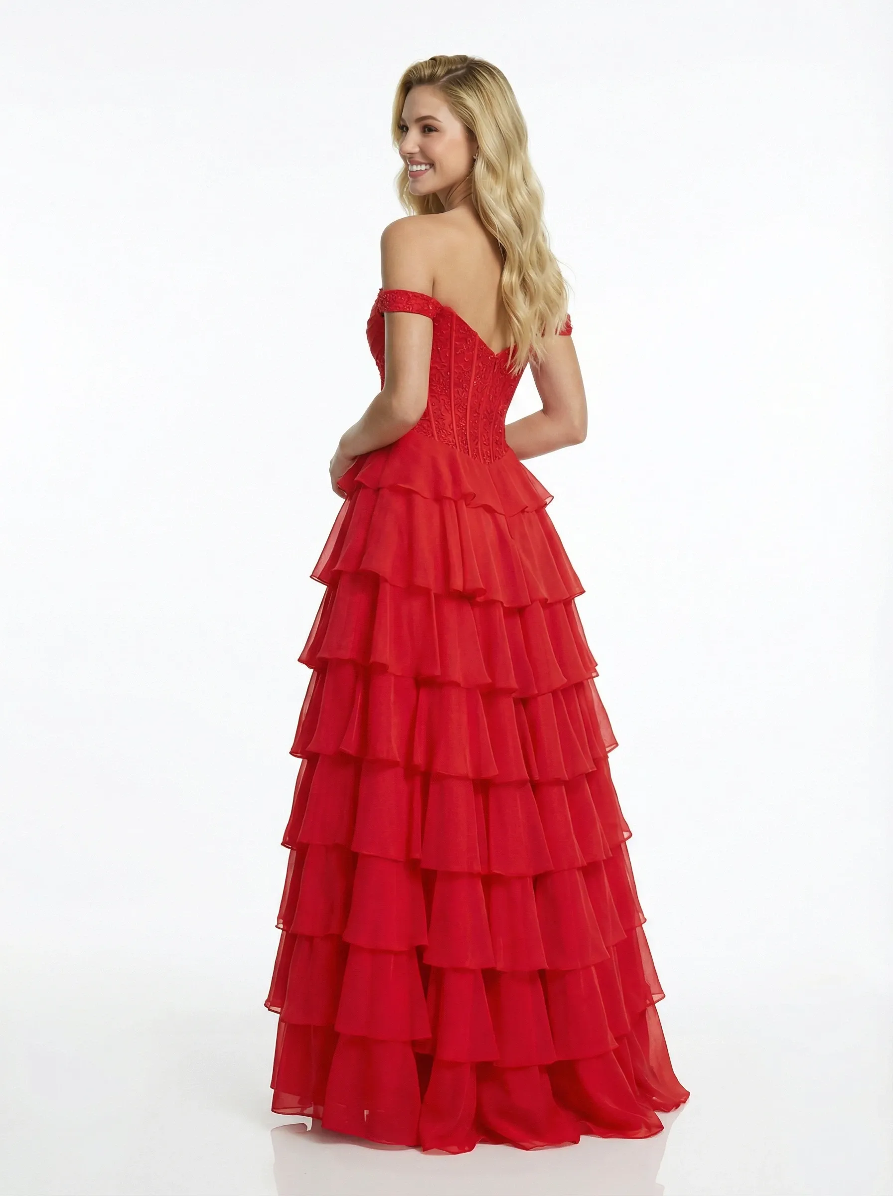 ChicSew Stunning Chiffon Off the Shoulder Tiered Ruffles A-line Prom Dresses sold by ChicSew product image thumbnail 3