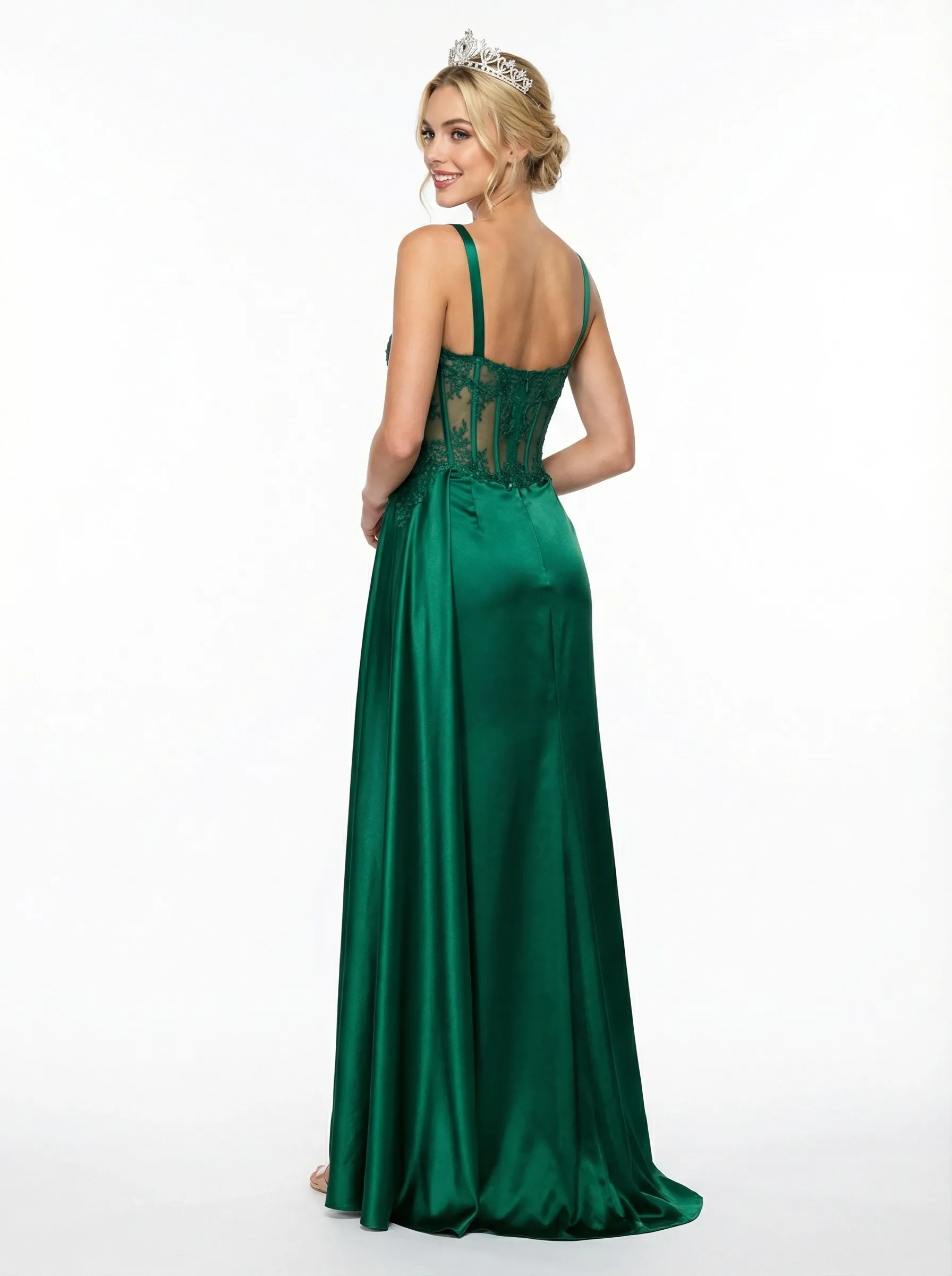 ChicSew Stunning Mermaid Ruched Satin Cut Out Corset Long Prom Dress with Slit sold by ChicSew product image thumbnail 3