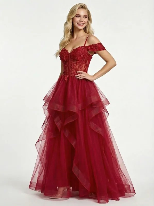 Romantic Lace Corset A Line Tiered Tulle Prom Gown sold by ChicSew