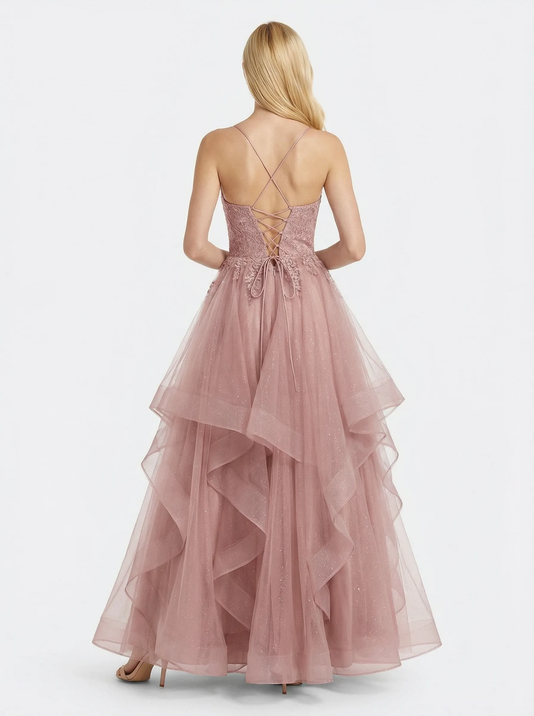 Elegant Tiered Tulle A-Line Gown Romantic Lace Ball Gown Formal Dress sold by ChicSew product image thumbnail 3
