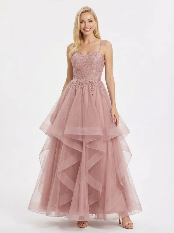 Elegant Tiered Tulle A-Line Gown Romantic Lace Ball Gown Formal Dress sold by ChicSew