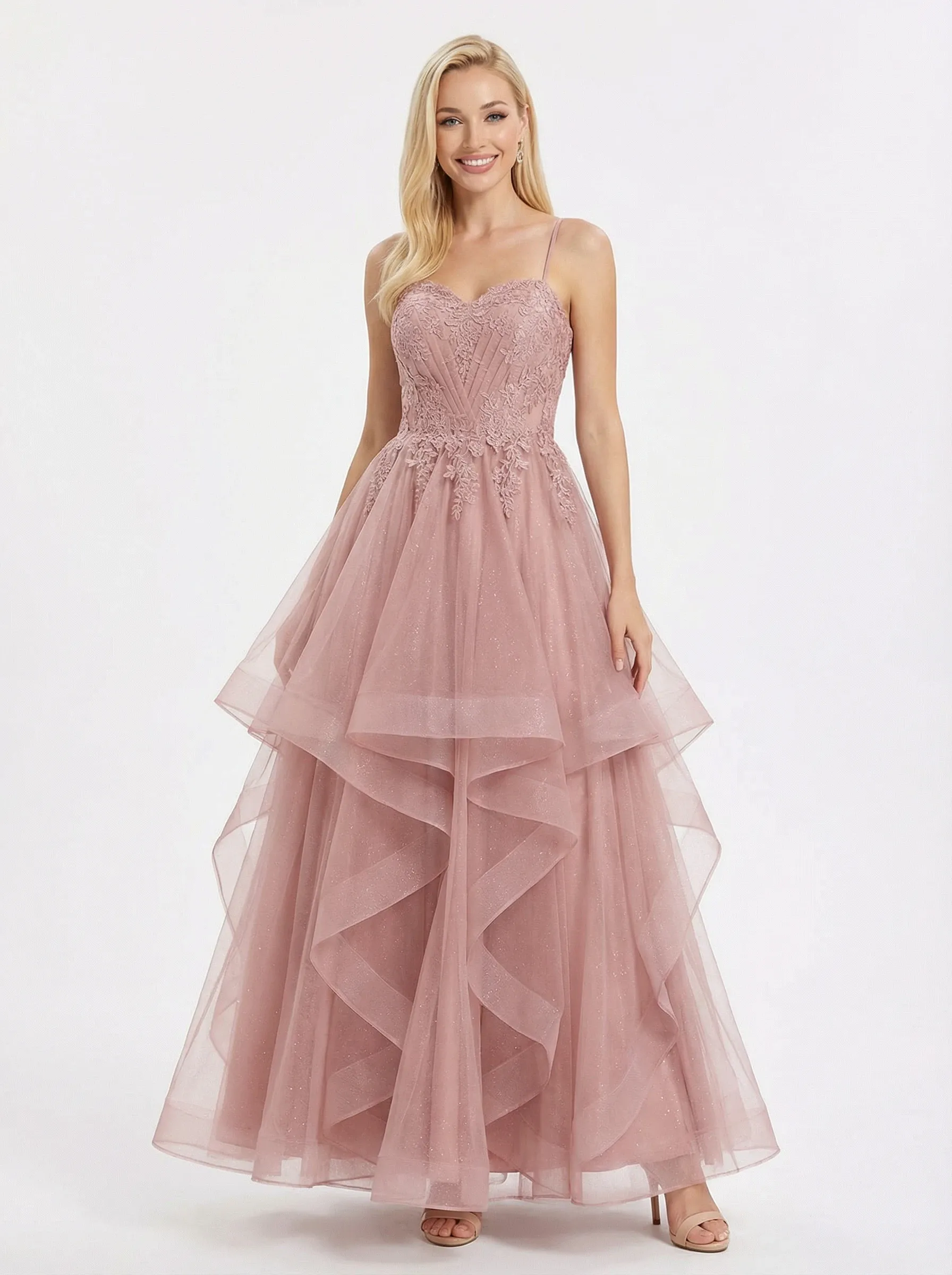 Elegant Tiered Tulle A-Line Gown Romantic Lace Ball Gown Formal Dress sold by ChicSew