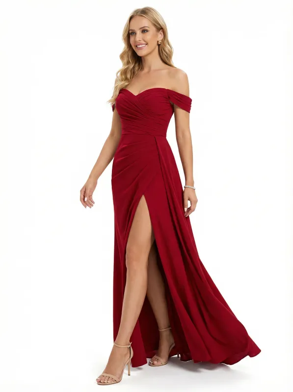 Elegant Off Shoulder Mermaid Jersey Prom Dresses with Side Slit sold by ChicSew