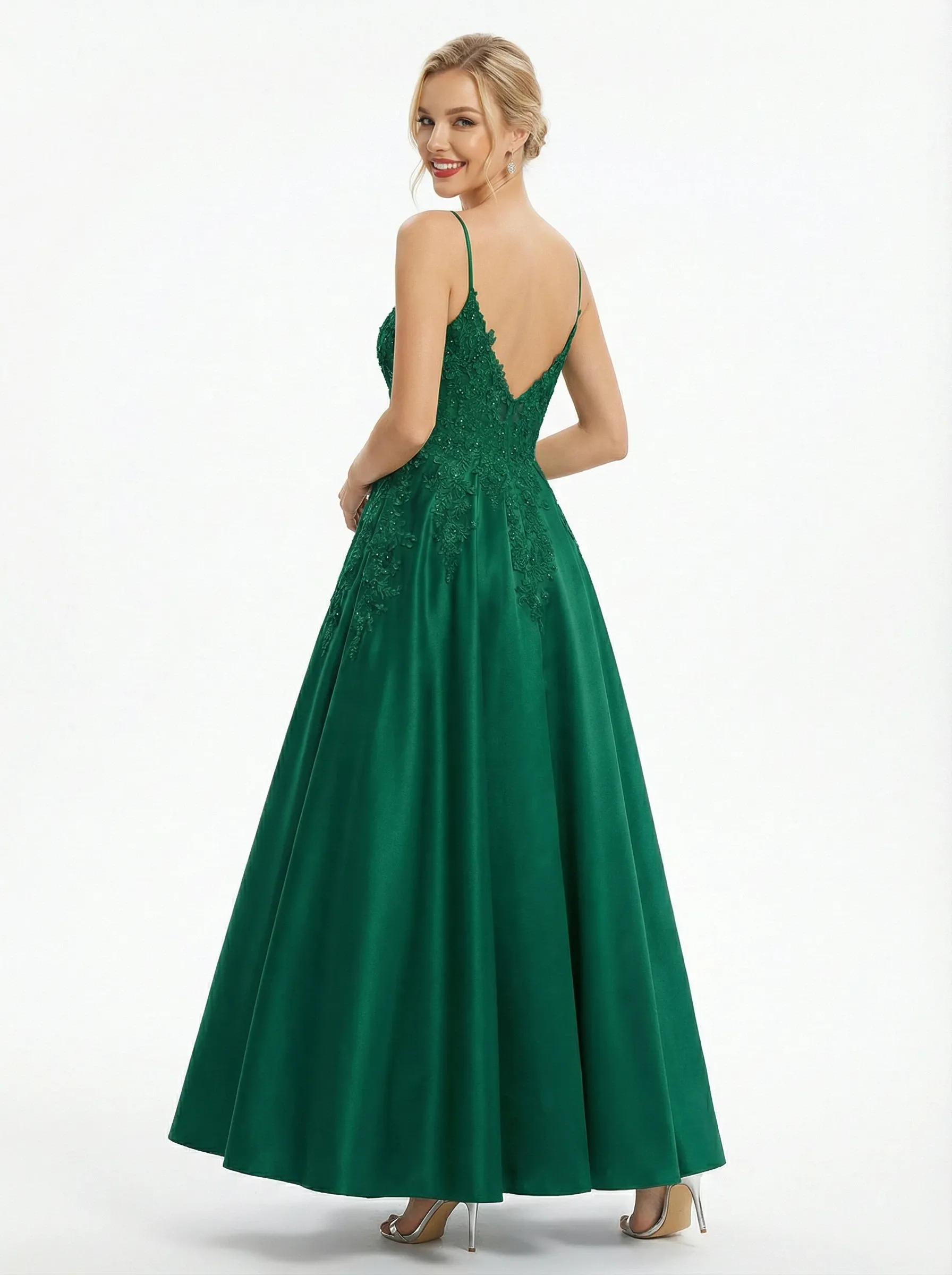 Simple Sweetheart Lace A-line Satin Ankle Length Prom Dresses sold by ChicSew product image thumbnail 3