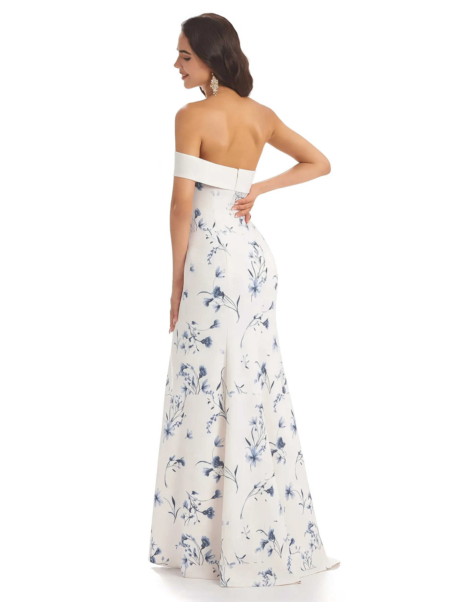 Sexy One Shoulder Sleeveless Mermaid Long Satin Floral Formal Dresses For Women sold by ChicSew product image thumbnail 2