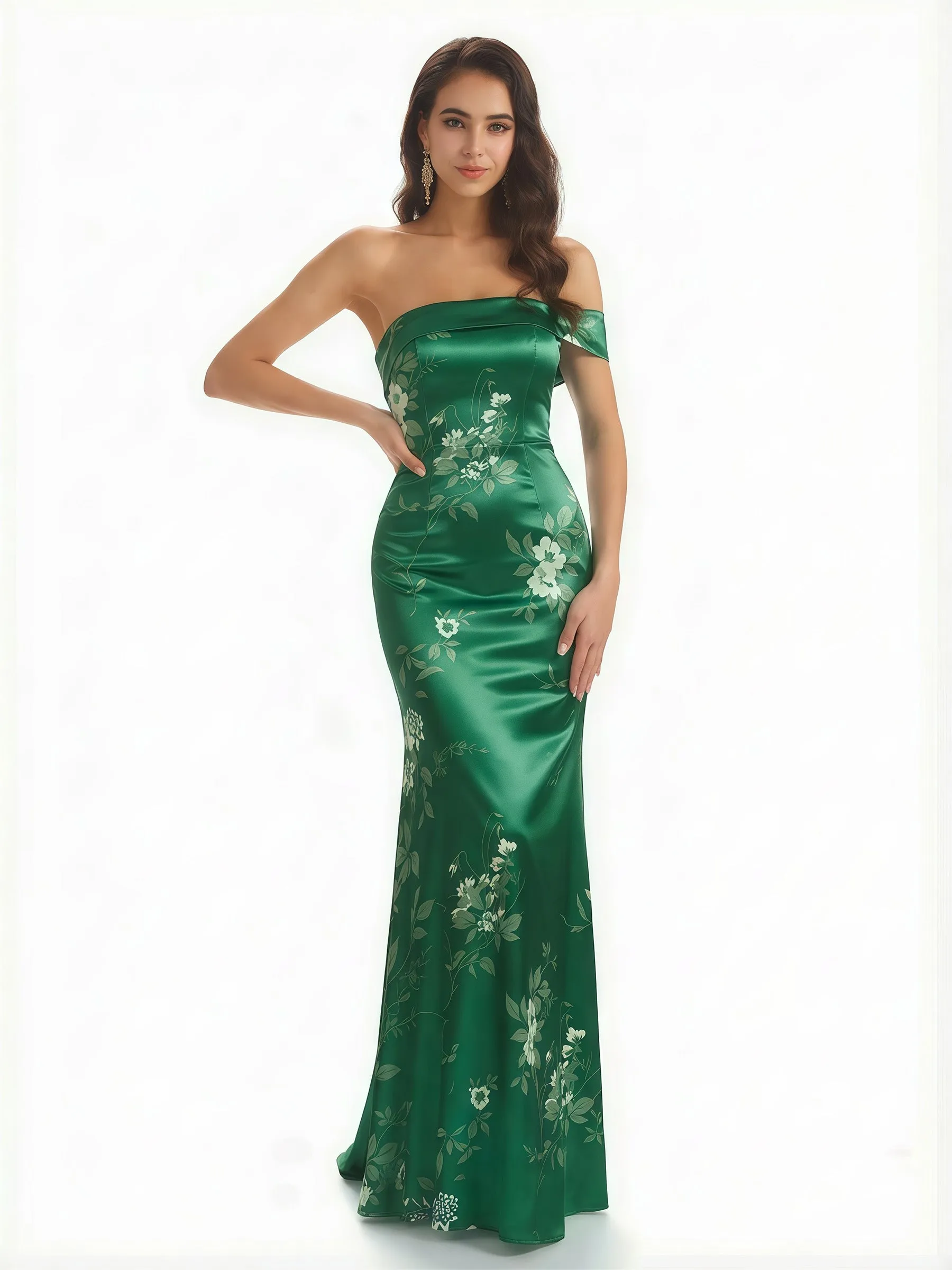 Sexy One Shoulder Sleeveless Mermaid Long Satin Floral Formal Dresses For Women sold by ChicSew