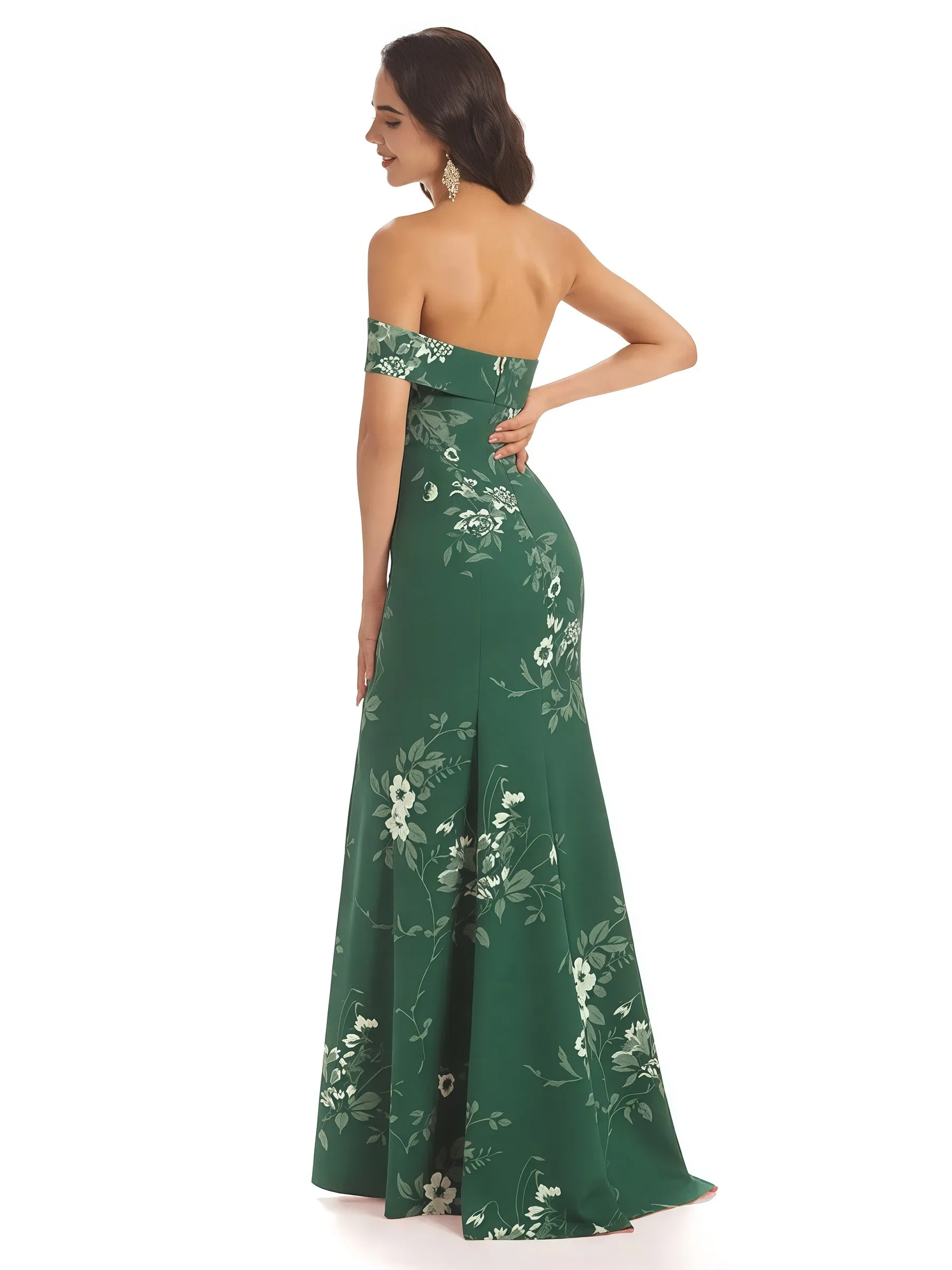 Sexy One Shoulder Sleeveless Mermaid Long Satin Floral Formal Dresses For Women sold by ChicSew product image thumbnail 2