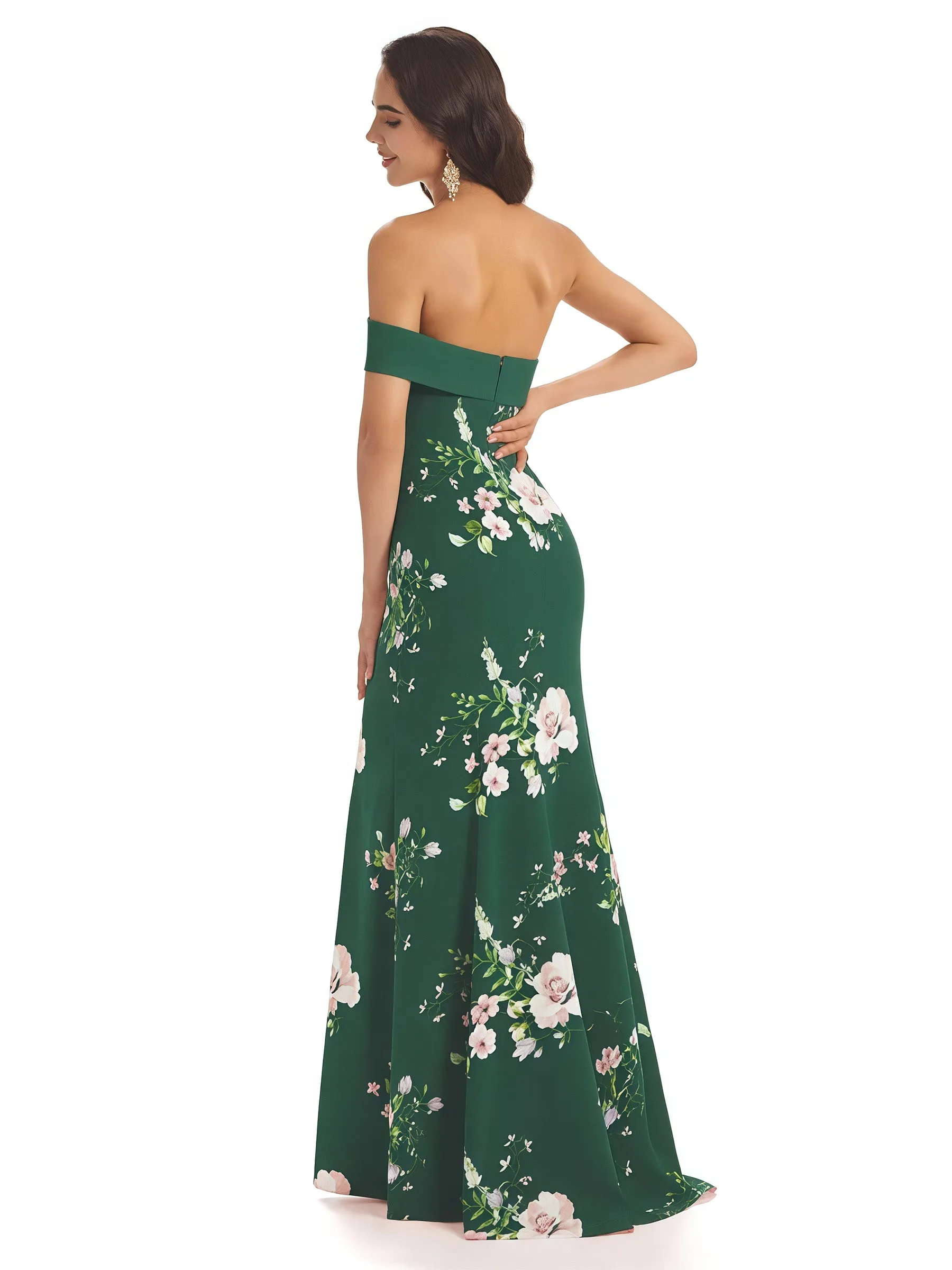 Sexy One Shoulder Sleeveless Mermaid Long Satin Floral Formal Dresses For Women sold by ChicSew product image thumbnail 2