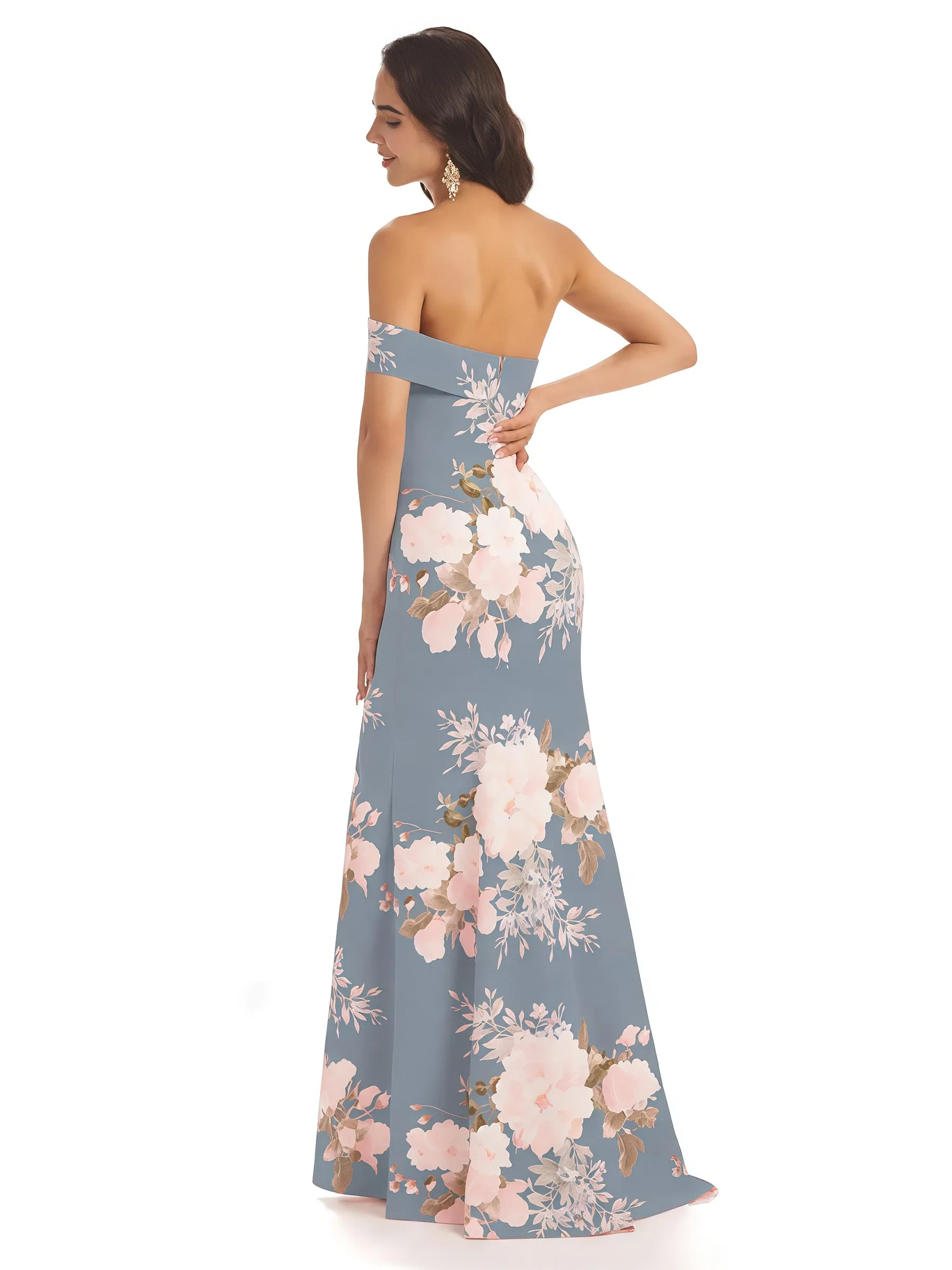 Sexy One Shoulder Sleeveless Mermaid Long Satin Floral Formal Dresses For Women sold by ChicSew product image thumbnail 2