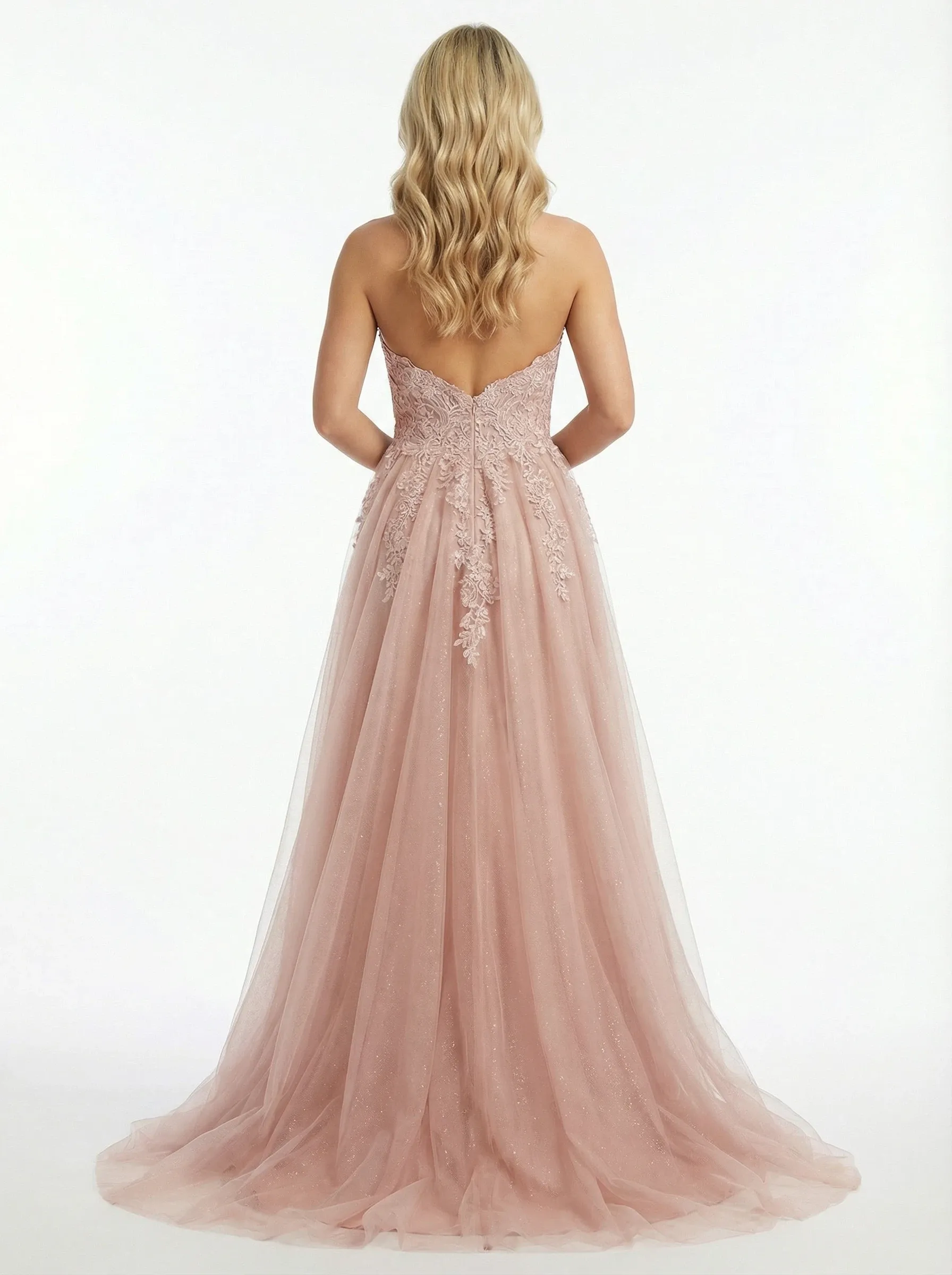 Pretty Lace Sweetheart High-Low Tulle Gown Elegant Sleeveless A-Line Prom Dress sold by ChicSew product image thumbnail 3