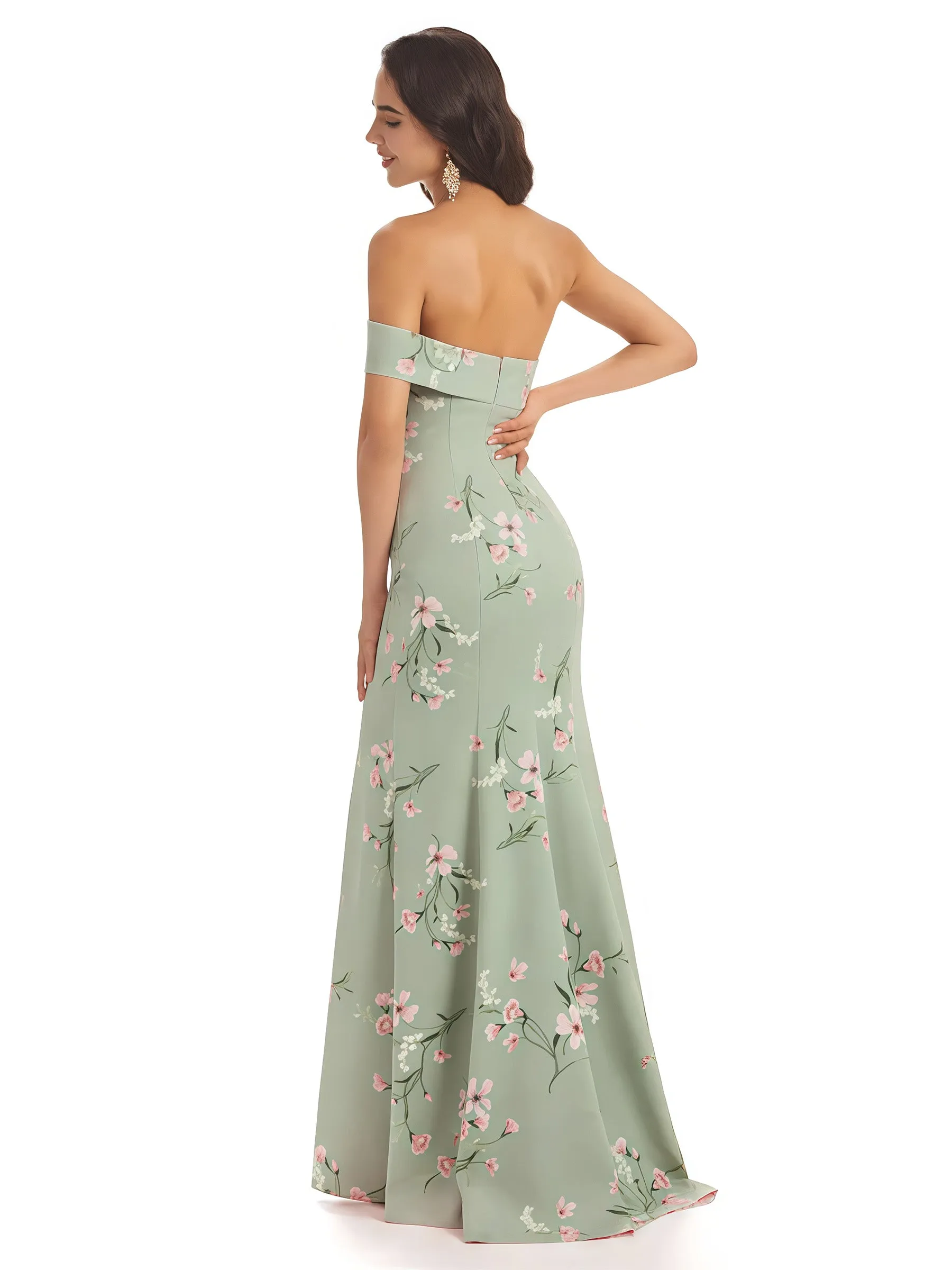 Sexy One Shoulder Sleeveless Mermaid Long Satin Floral Formal Dresses For Women sold by ChicSew product image thumbnail 2