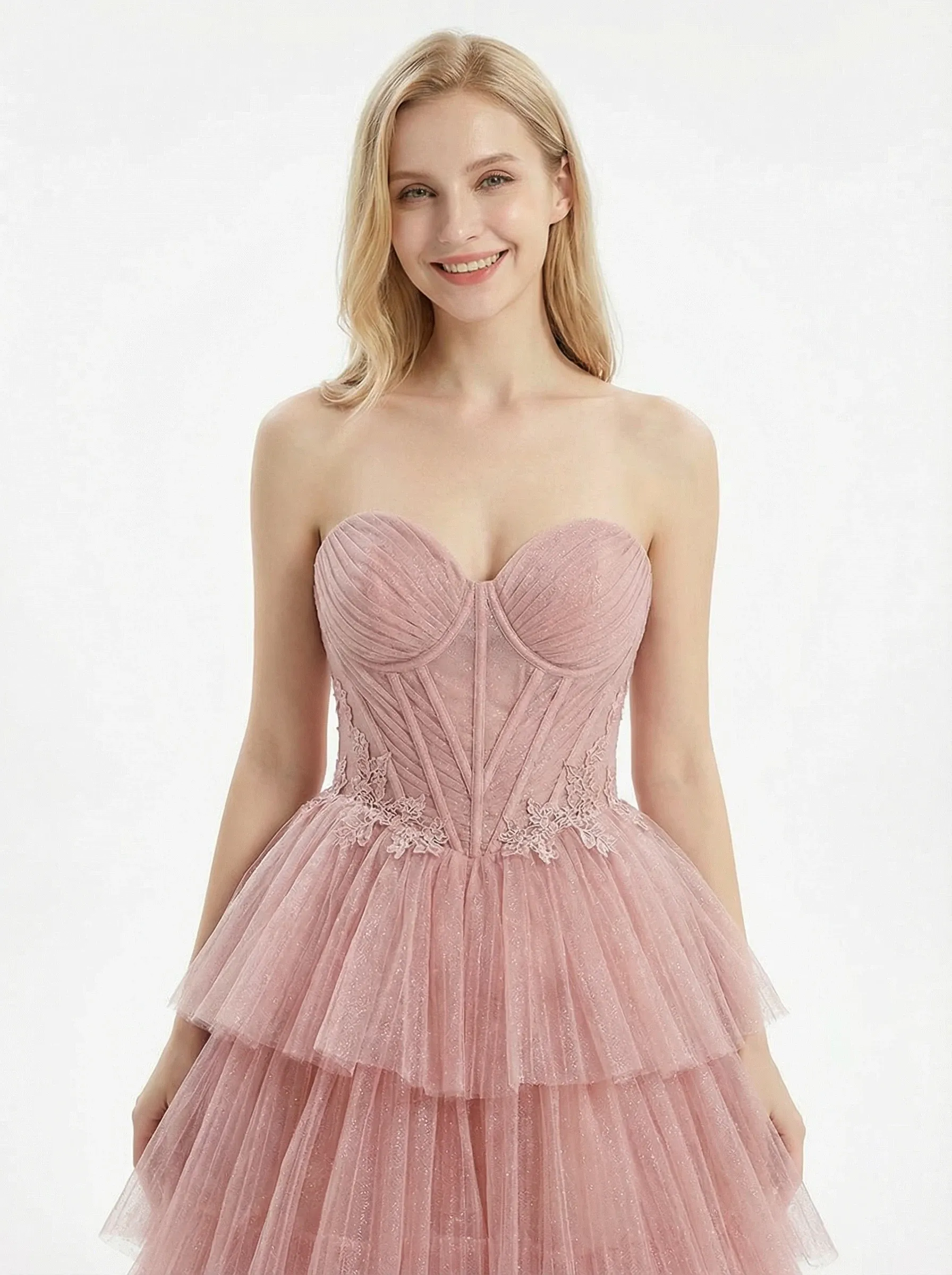 Unique Corset Lace Bodice Tiered Tulle Gown Beautiful Sweetheart Formal Evening Gown sold by ChicSew product image thumbnail 2