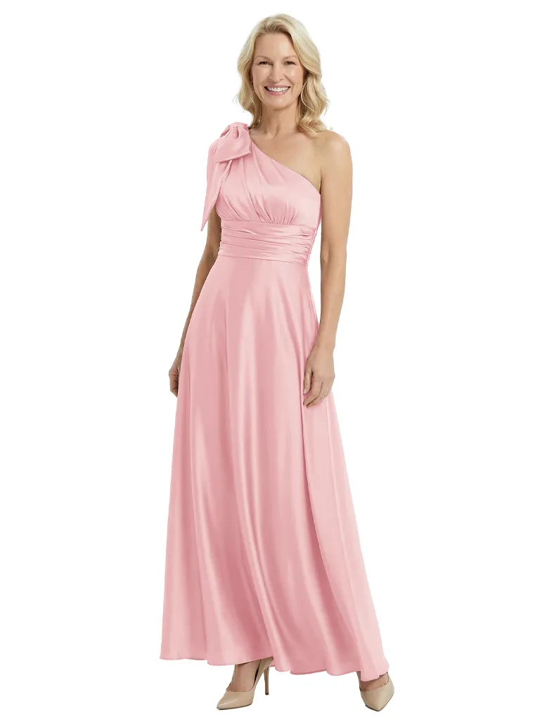 Sexy One Shoulder Sleeveless A-Line Ruched Satin Mother of the Groom Evening Dress sold by ChicSew product image thumbnail 5