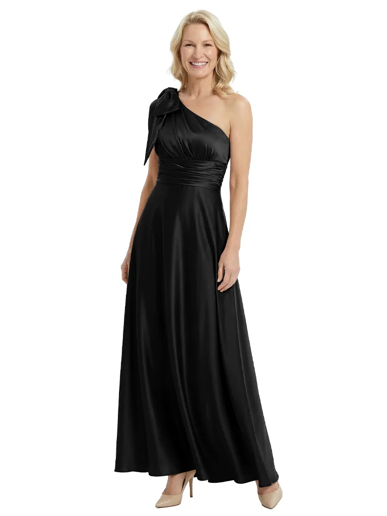 Sexy One Shoulder Sleeveless A-Line Ruched Satin Mother of the Groom Evening Dress sold by ChicSew product image thumbnail 3