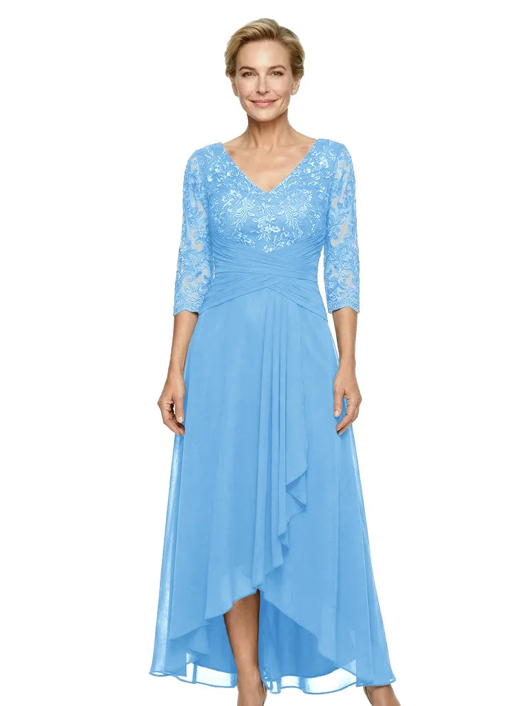Beautiful Lace V-Neck High-Low Mother Of The Bride Dress With Sleeves sold by ChicSew product image thumbnail 5