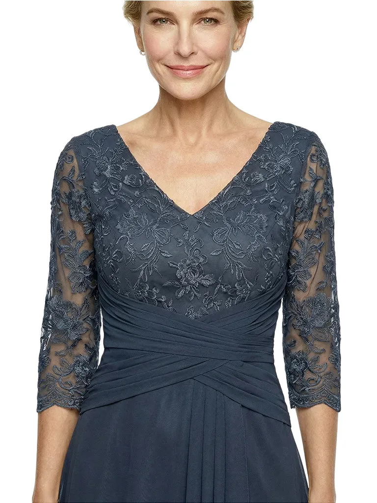 Beautiful Lace V-Neck High-Low Mother Of The Bride Dress With Sleeves sold by ChicSew product image thumbnail 2
