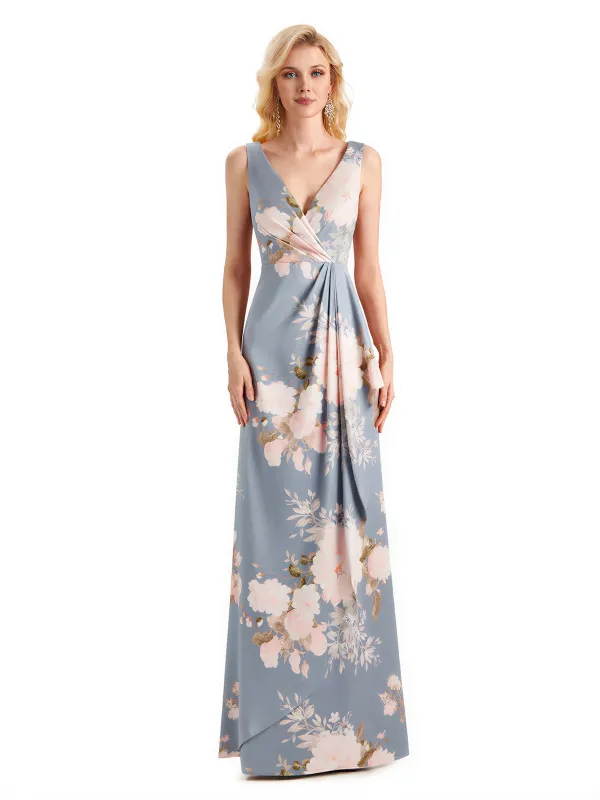Beautiful Mermaid V-Neck Floral Satin Maxi Floral Formal Dresses For Women sold by ChicSew