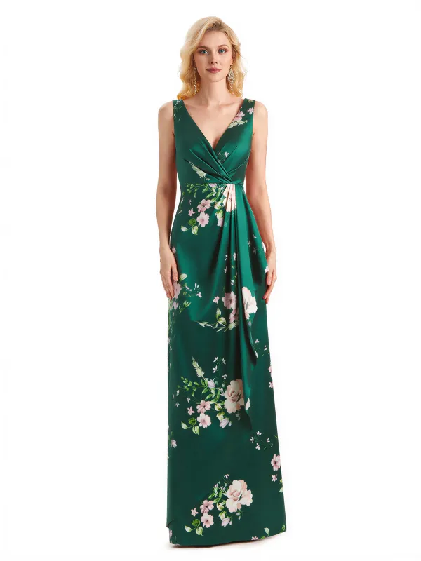 Beautiful Mermaid V-Neck Floral Satin Maxi Floral Formal Dresses For Women sold by ChicSew