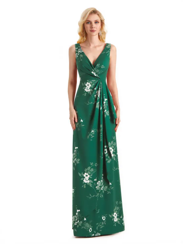 Beautiful Mermaid V-Neck Floral Satin Maxi Floral Formal Dresses For Women sold by ChicSew