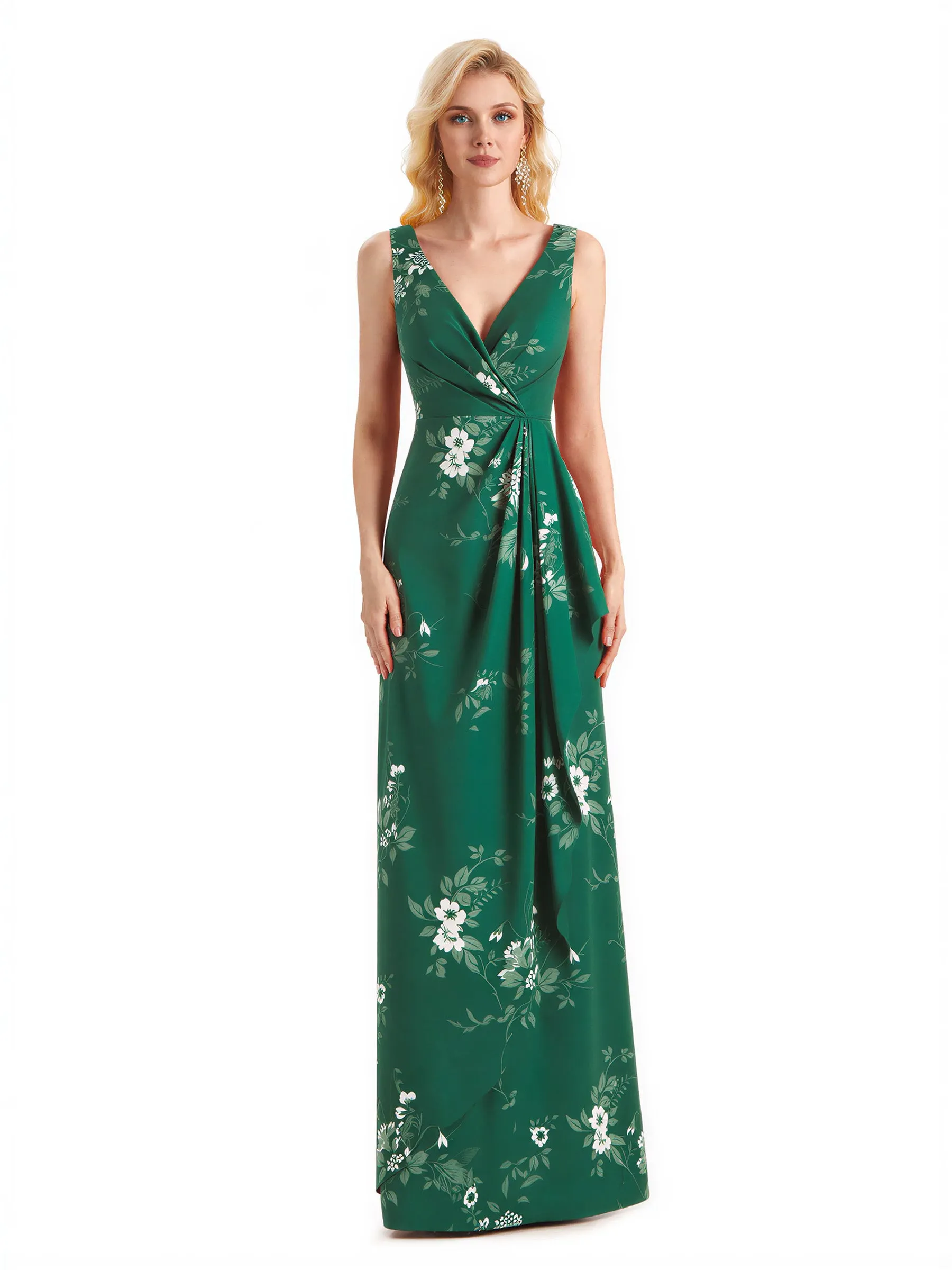 Beautiful Mermaid V-Neck Floral Satin Maxi Floral Formal Dresses For Women sold by ChicSew