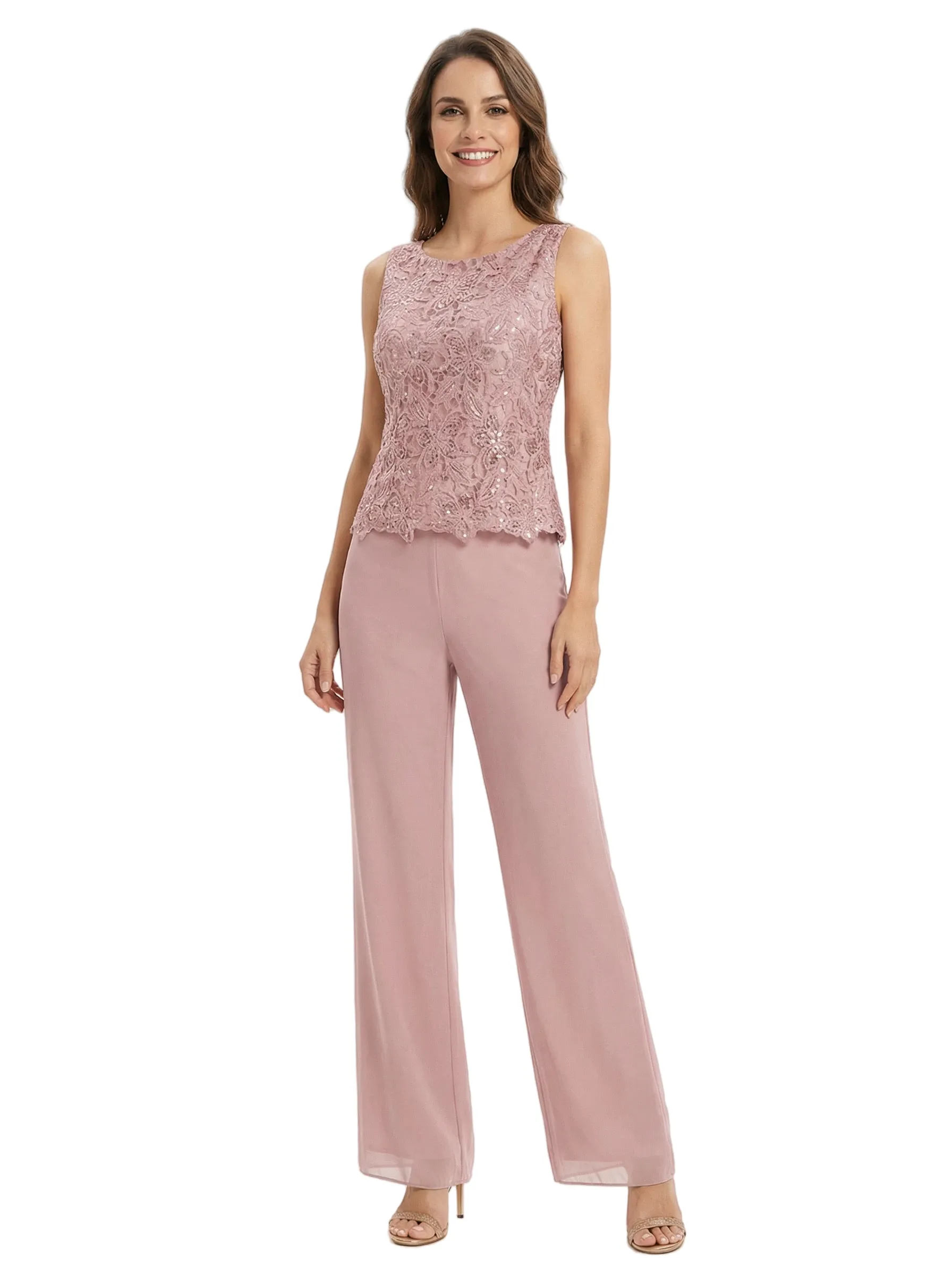 Mother Of The Groom PantSuit With Embroidered Lace Topper And Long Jacket sold by ChicSew product image thumbnail 3