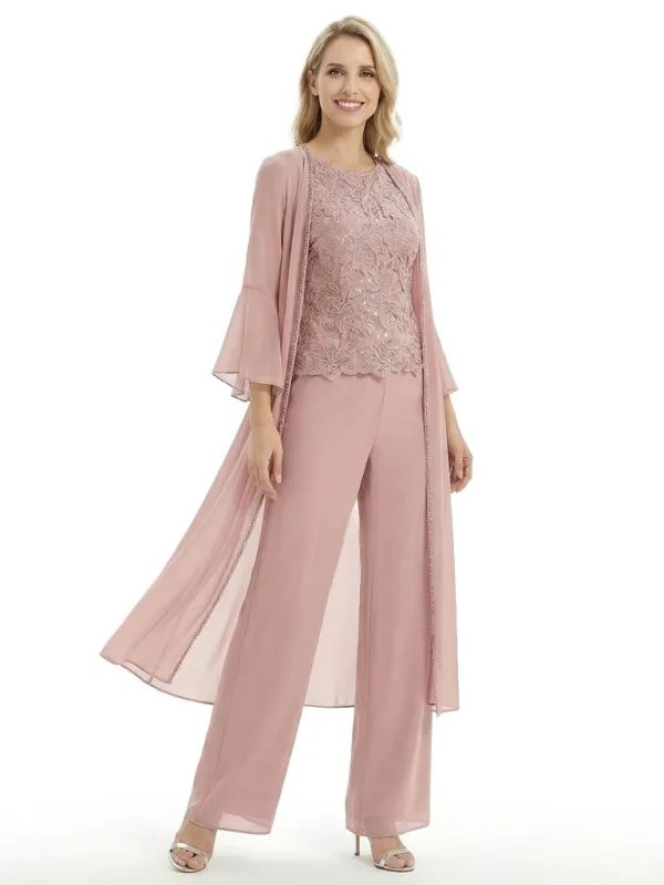 Mother Of The Groom PantSuit With Embroidered Lace Topper And Long Jacket sold by ChicSew