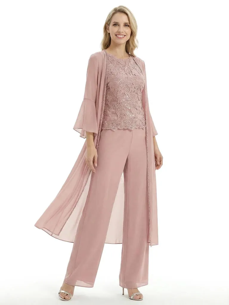 Mother Of The Groom PantSuit With Embroidered Lace Topper And Long Jacket sold by ChicSew