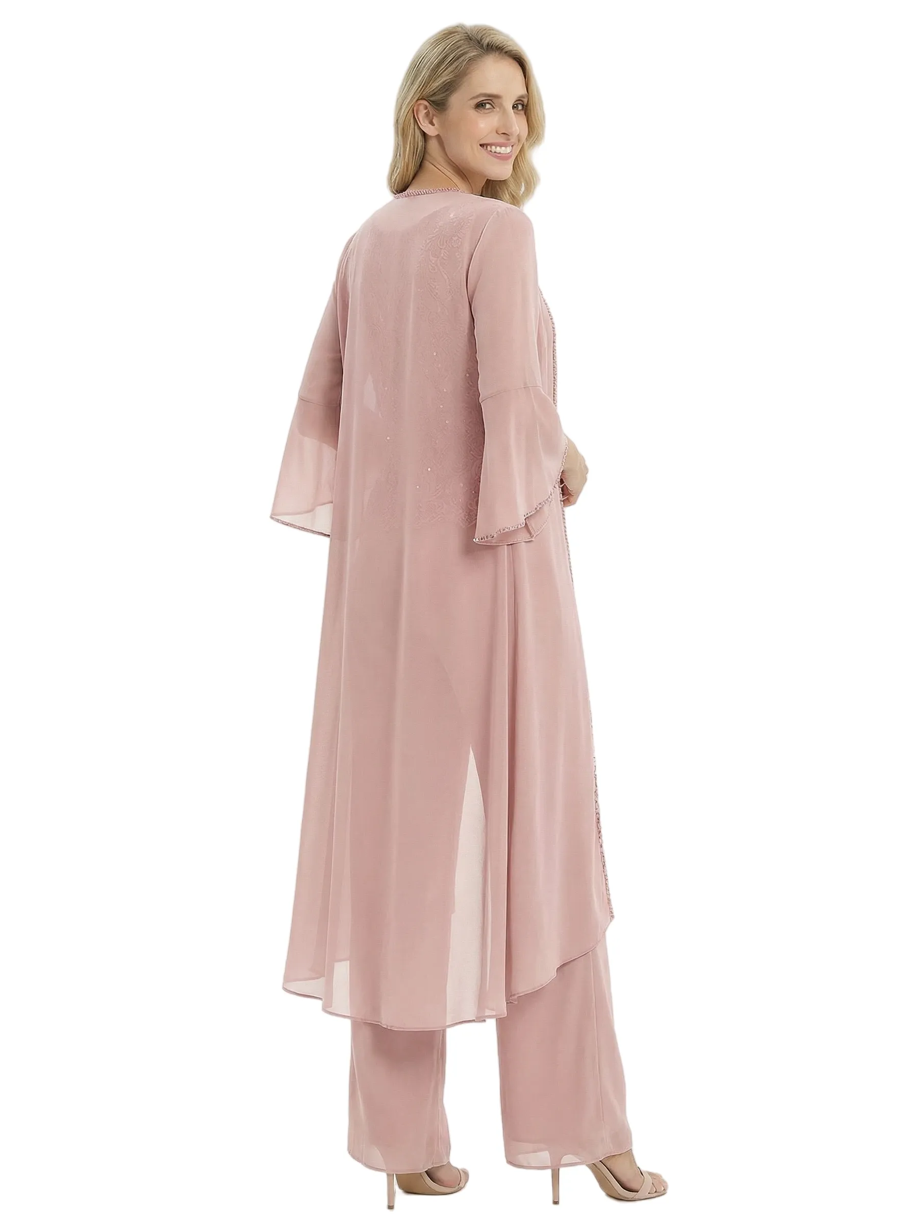 Mother Of The Groom PantSuit With Embroidered Lace Topper And Long Jacket sold by ChicSew product image thumbnail 4