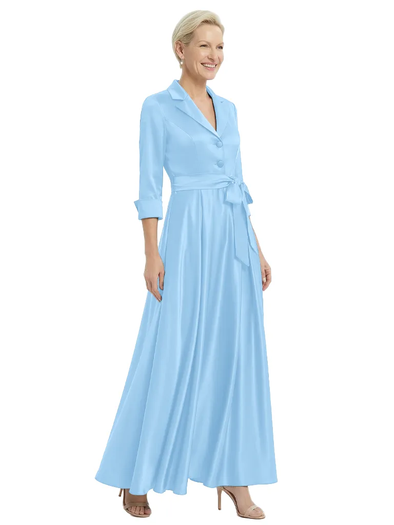 Blazer Collar Satin Mother Of The Bride Dress 3/4 Rolled Sleeves A-Line Maxi Gown sold by ChicSew product image thumbnail 5