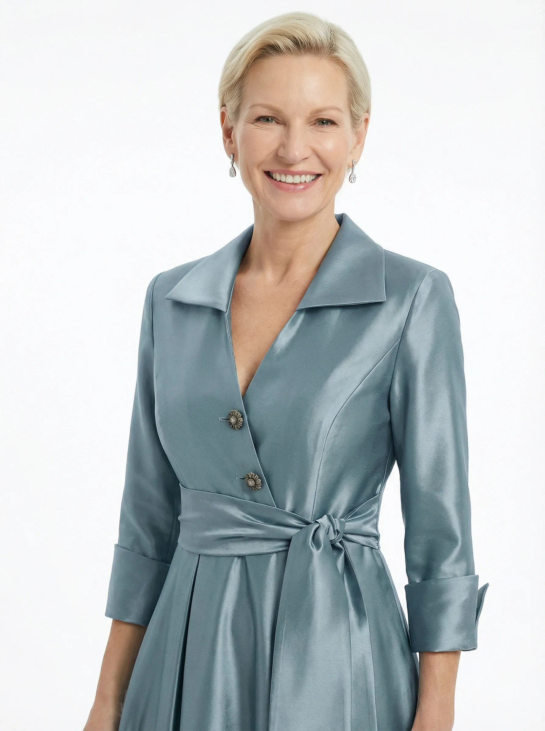 Blazer Collar Satin Mother Of The Bride Dress 3/4 Rolled Sleeves A-Line Maxi Gown sold by ChicSew product image thumbnail 2