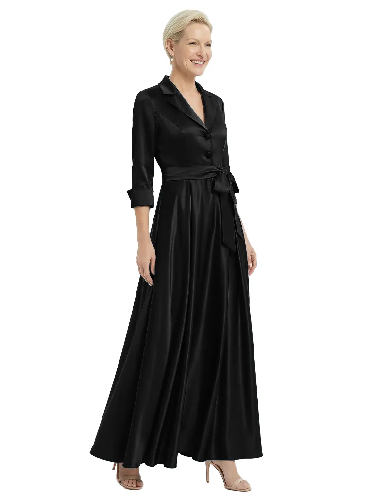 Blazer Collar Satin Mother Of The Bride Dress 3/4 Rolled Sleeves A-Line Maxi Gown sold by ChicSew product image thumbnail 4