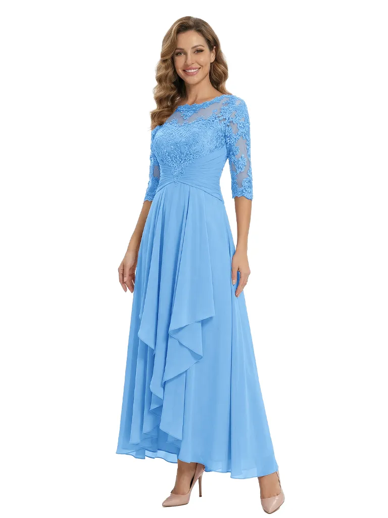 Modern Ruffle Chiffon Lace Illusion A-Line Mother Of The Bride Dress With Sleeves sold by ChicSew product image thumbnail 5