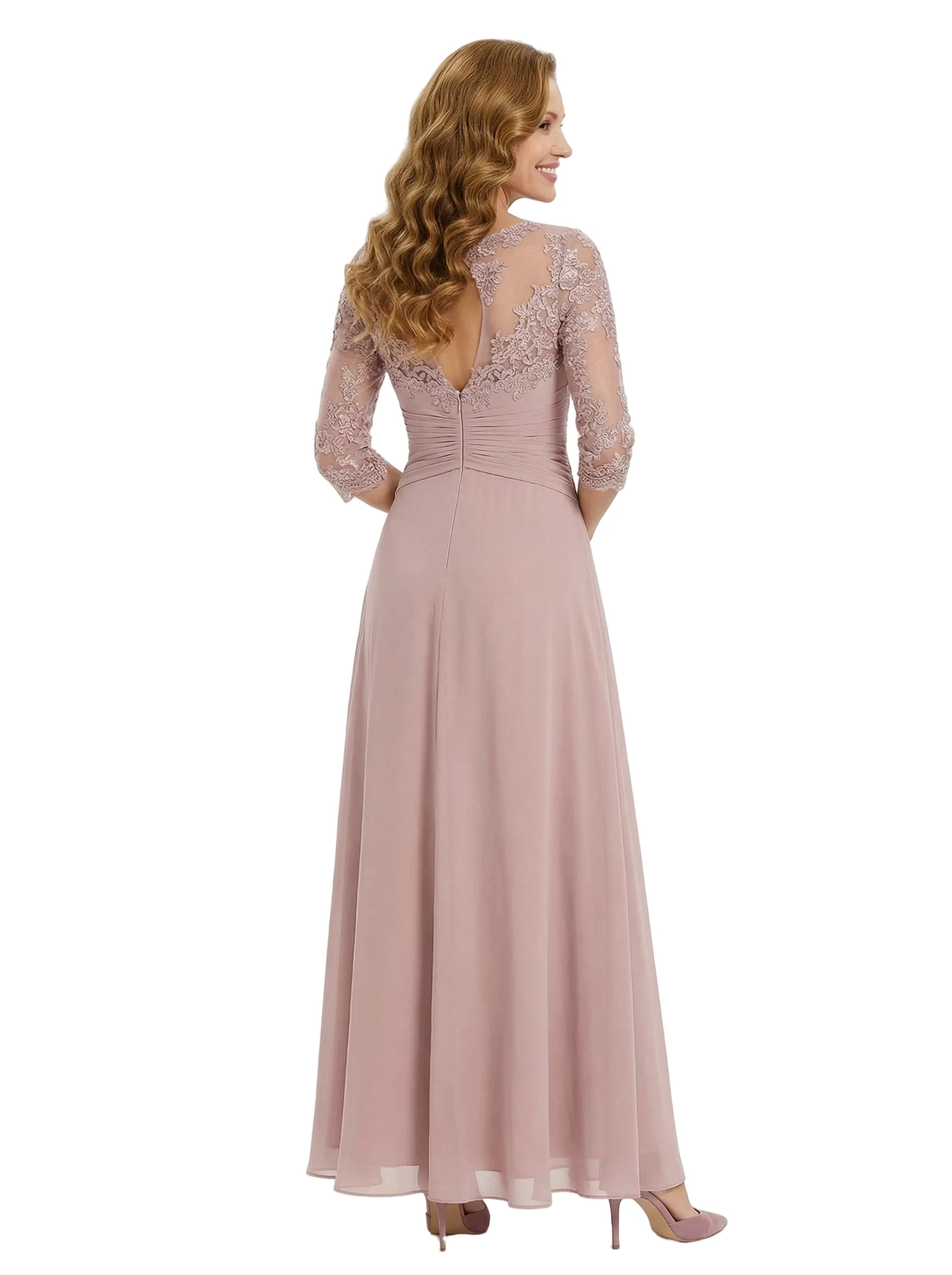 Modern Ruffle Chiffon Lace Illusion A-Line Mother Of The Bride Dress With Sleeves sold by ChicSew product image thumbnail 3