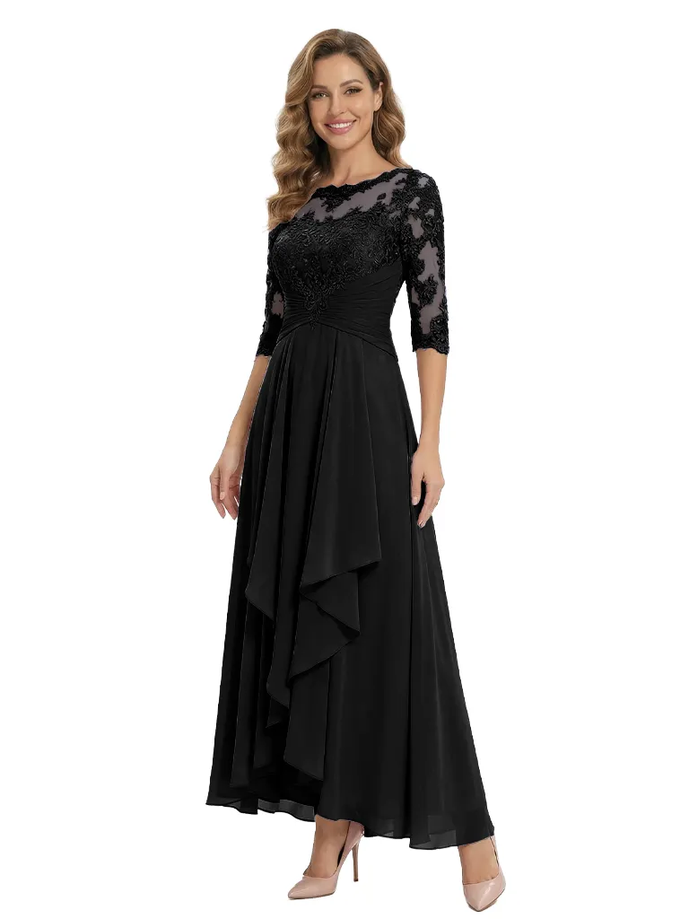 Modern Ruffle Chiffon Lace Illusion A-Line Mother Of The Bride Dress With Sleeves sold by ChicSew product image thumbnail 4