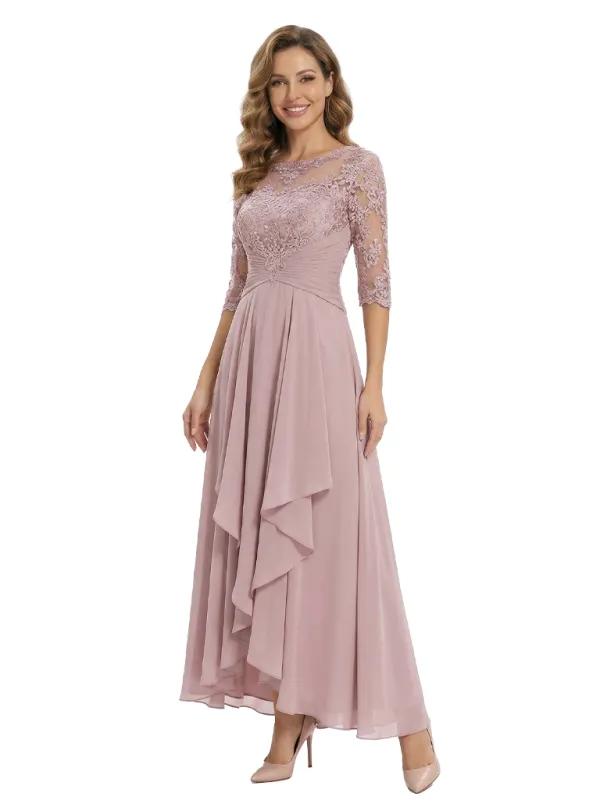 Modern Ruffle Chiffon Lace Illusion A-Line Mother Of The Bride Dress With Sleeves sold by ChicSew