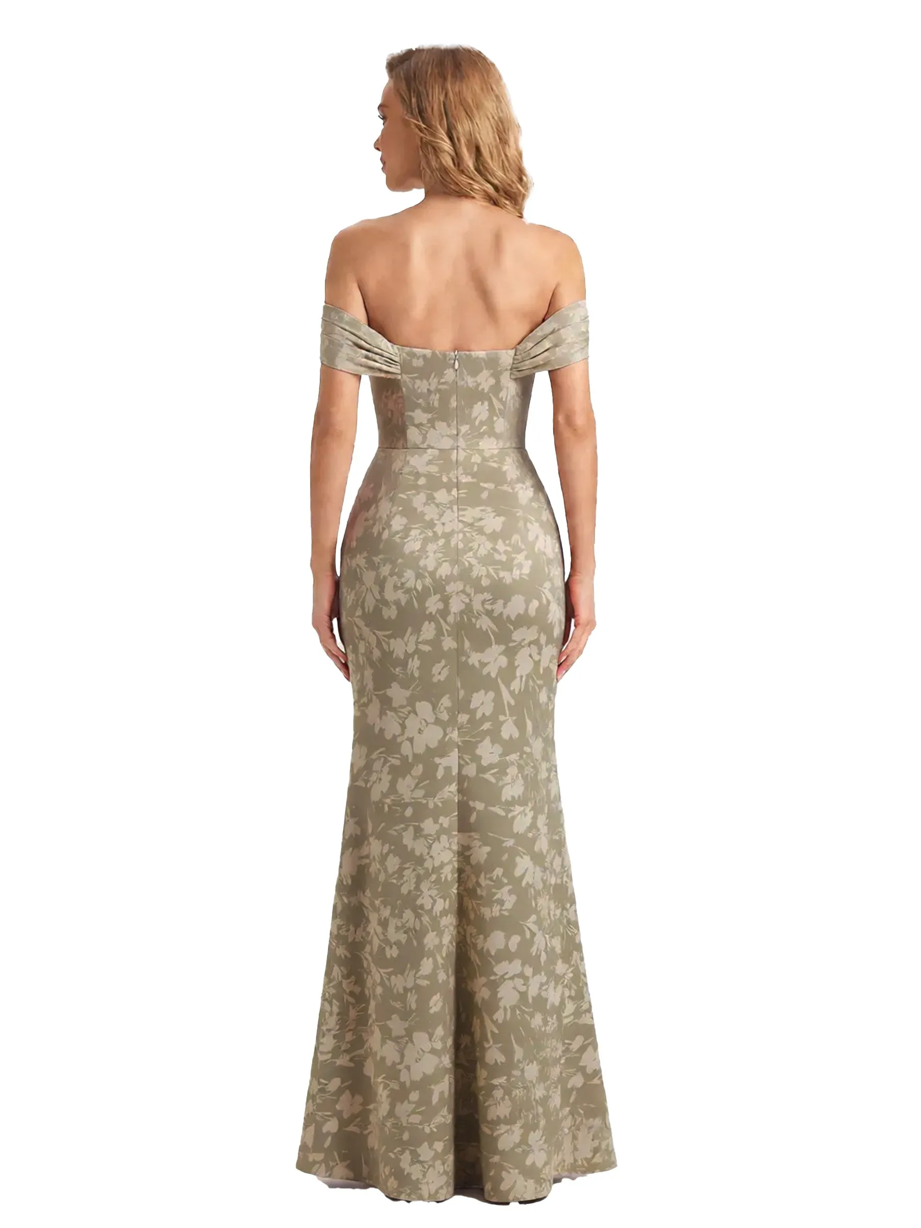 Trendy Off Shoulder Side Slit Mermaid Long Satin Floral Formal Evening Dresses For Ladies sold by ChicSew product image thumbnail 2