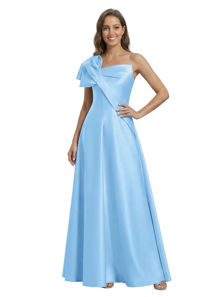 Modern One Shoulder Bow Detail A-Line Satin Mother Of The Bride Gown sold by ChicSew product image thumbnail 5