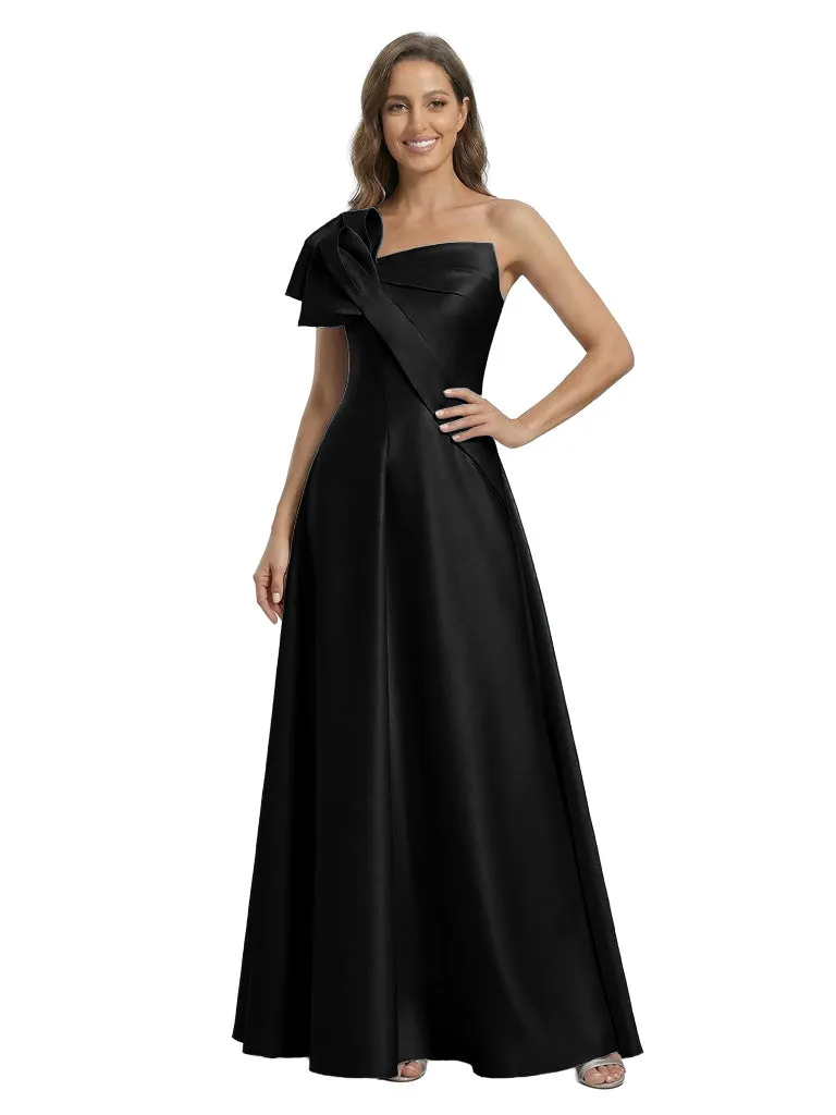 Modern One Shoulder Bow Detail A-Line Satin Mother Of The Bride Gown sold by ChicSew product image thumbnail 4