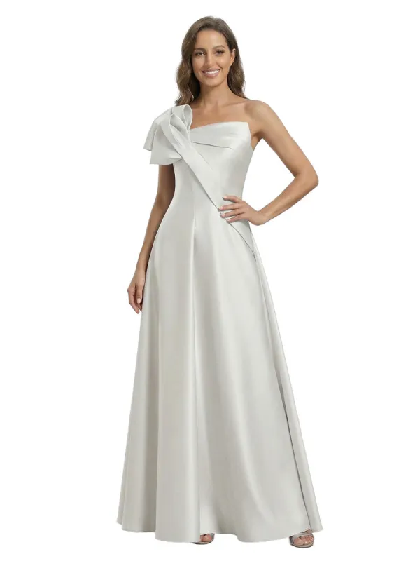 Modern One Shoulder Bow Detail A-Line Satin Mother Of The Bride Gown sold by ChicSew