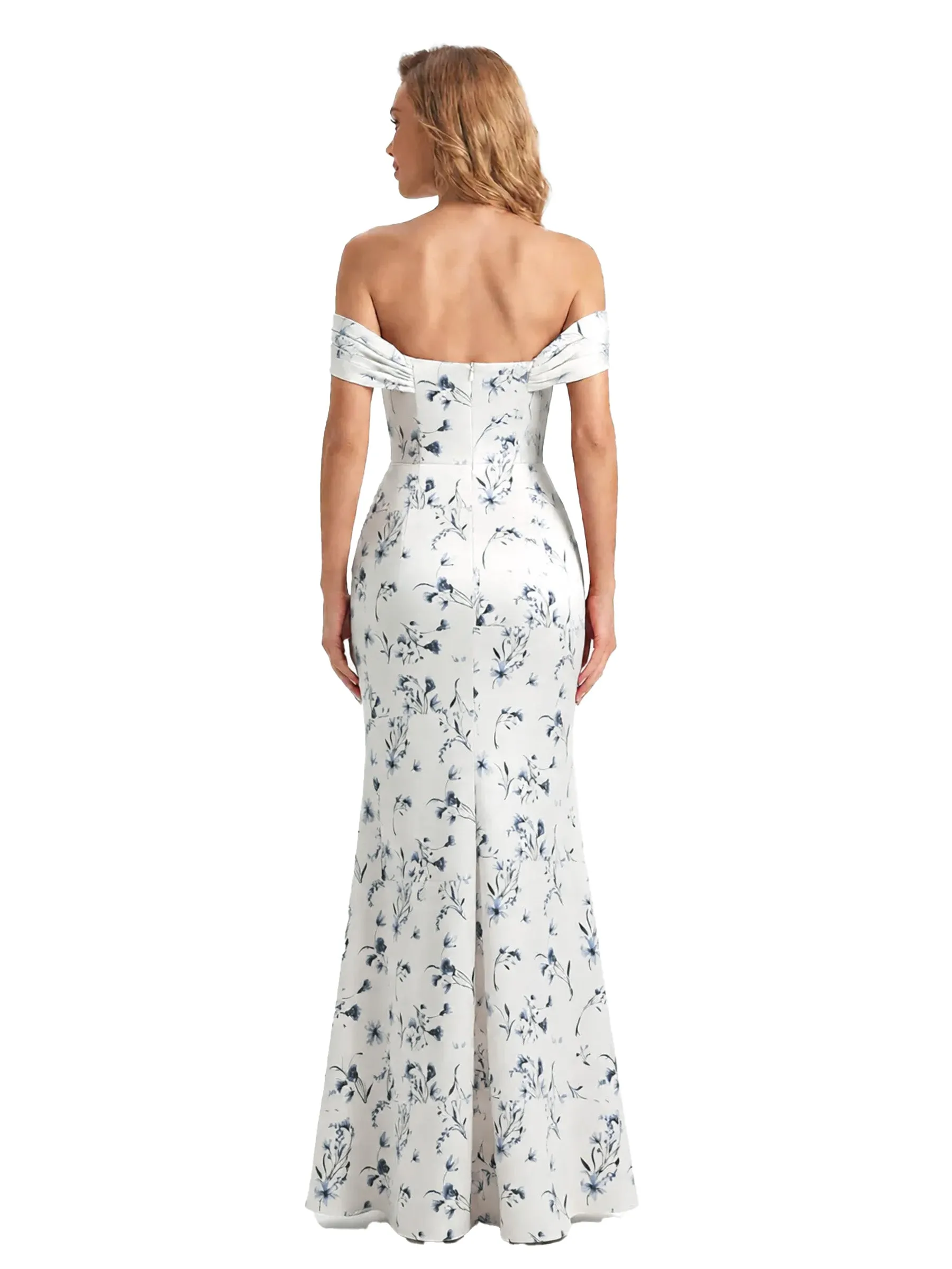 Trendy Off Shoulder Side Slit Mermaid Long Satin Floral Formal Evening Dresses For Ladies sold by ChicSew product image thumbnail 2