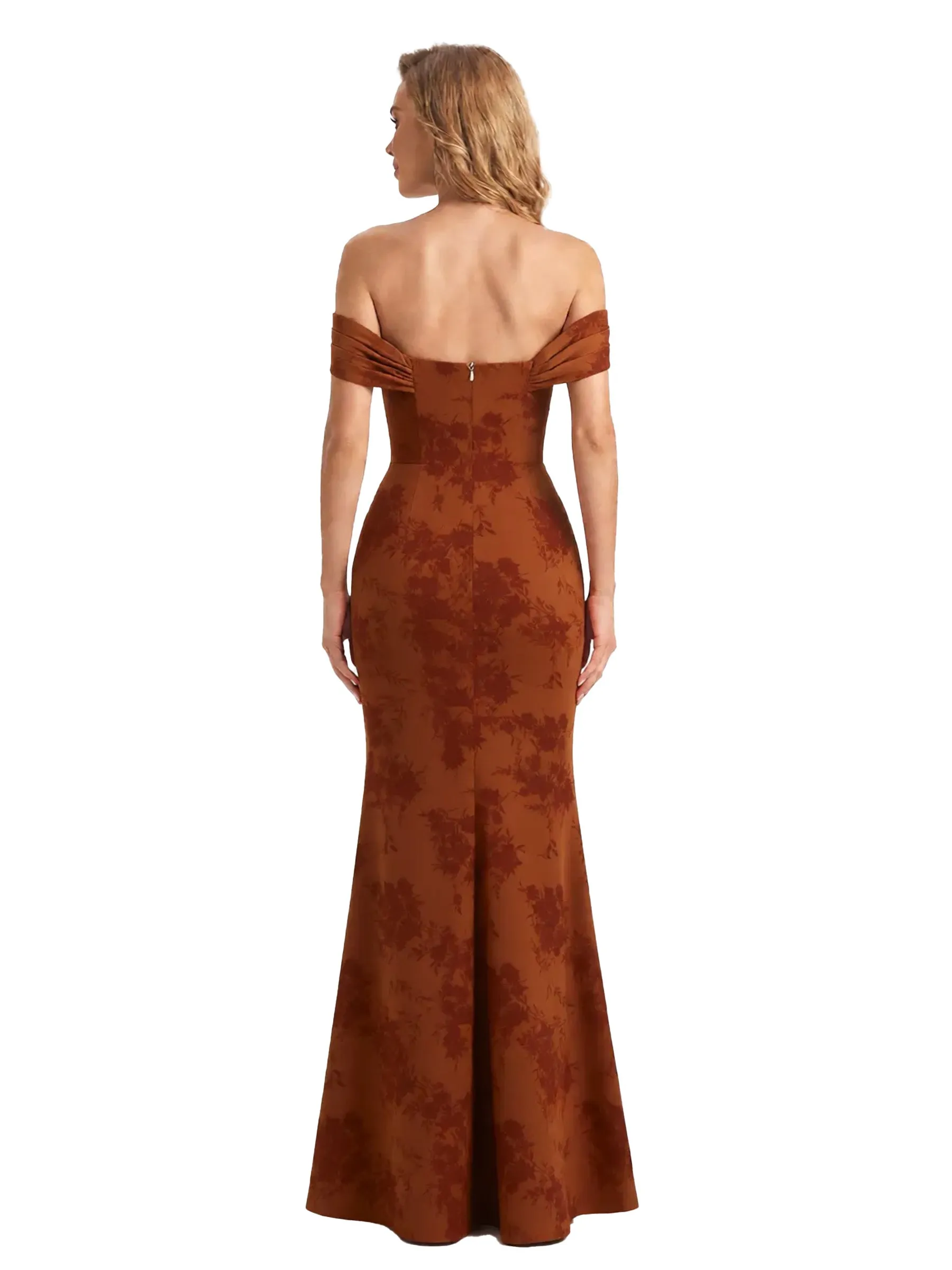 Trendy Off Shoulder Side Slit Mermaid Long Satin Floral Formal Evening Dresses For Ladies sold by ChicSew product image thumbnail 2