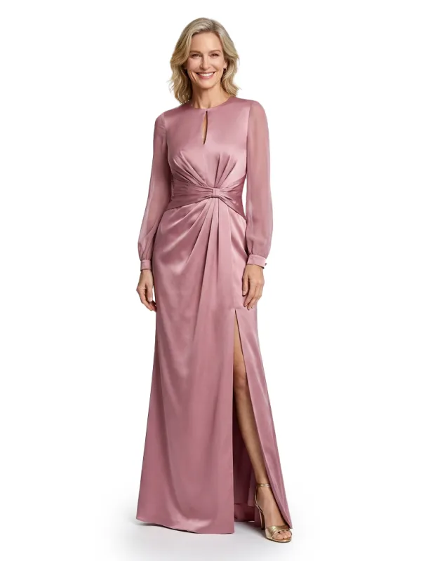 Classy Keyhole Neck Satin Long Sleeve Mother of the Groom Gown Slit sold by ChicSew