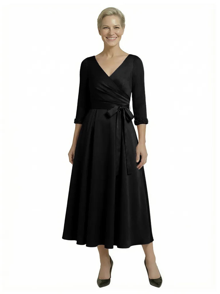 Elegant A-Line Tea Length Mother Of The Groom Gown With Sleeves sold by ChicSew product image thumbnail 4