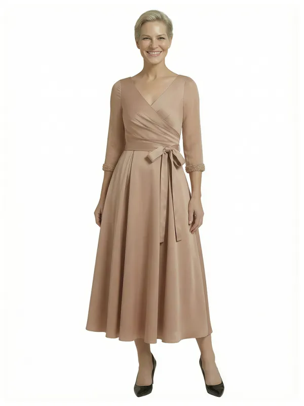 Elegant A-Line Tea Length Mother Of The Groom Gown With Sleeves made by ChicSew