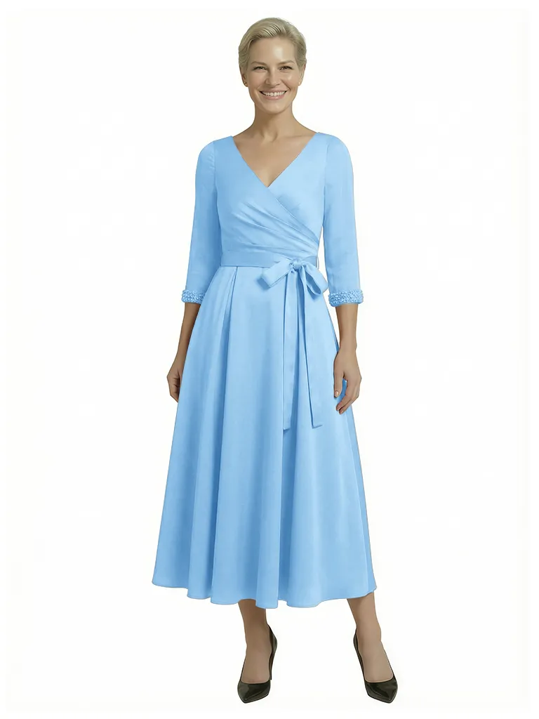 Elegant A-Line Tea Length Mother Of The Groom Gown With Sleeves sold by ChicSew product image thumbnail 5