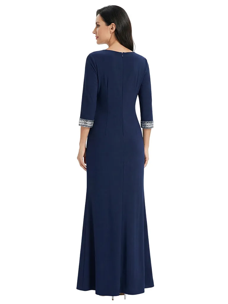 Fancy V-Neck 3/4 Sleeves A-line Mother Of The Bride Gown With Sequin Cuffs sold by ChicSew product image thumbnail 3