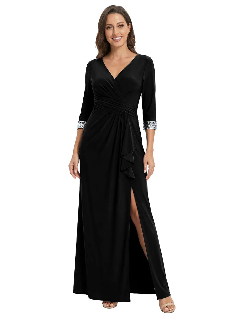 Fancy V-Neck 3/4 Sleeves A-line Mother Of The Bride Gown With Sequin Cuffs sold by ChicSew product image thumbnail 4